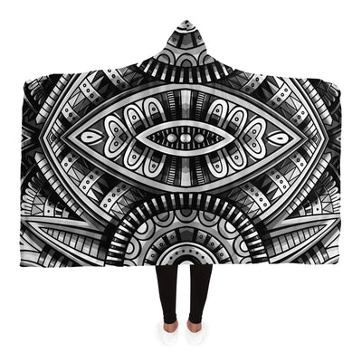 Light Gray Festival Clothes Tribal Lines 13 BW | Hooded Blanket