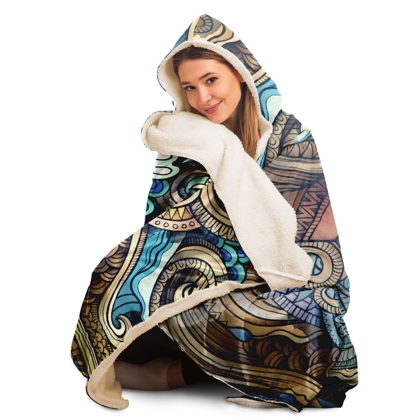 Gray Trippy Flowing Lines Hippie Style | Hooded Blanket
