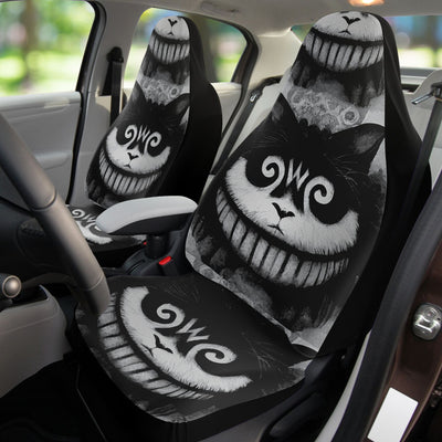 Black Gray Cat Smiling Witchy Decor | Car Seat Covers