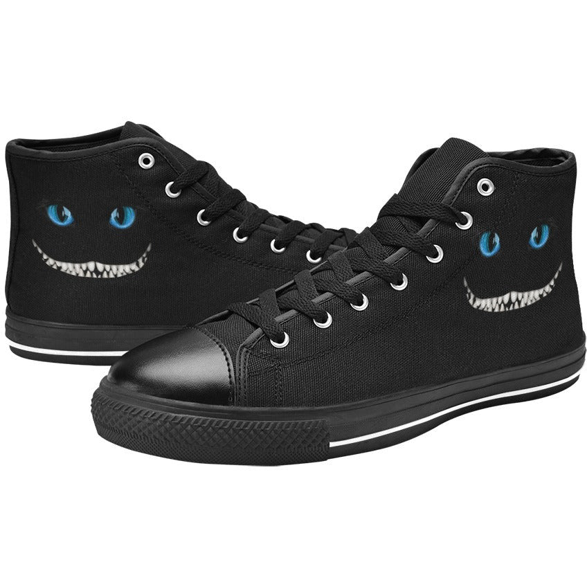 Dark Slate Gray Alice Smiling Cat | Men’s Classic High Top Canvas Shoes