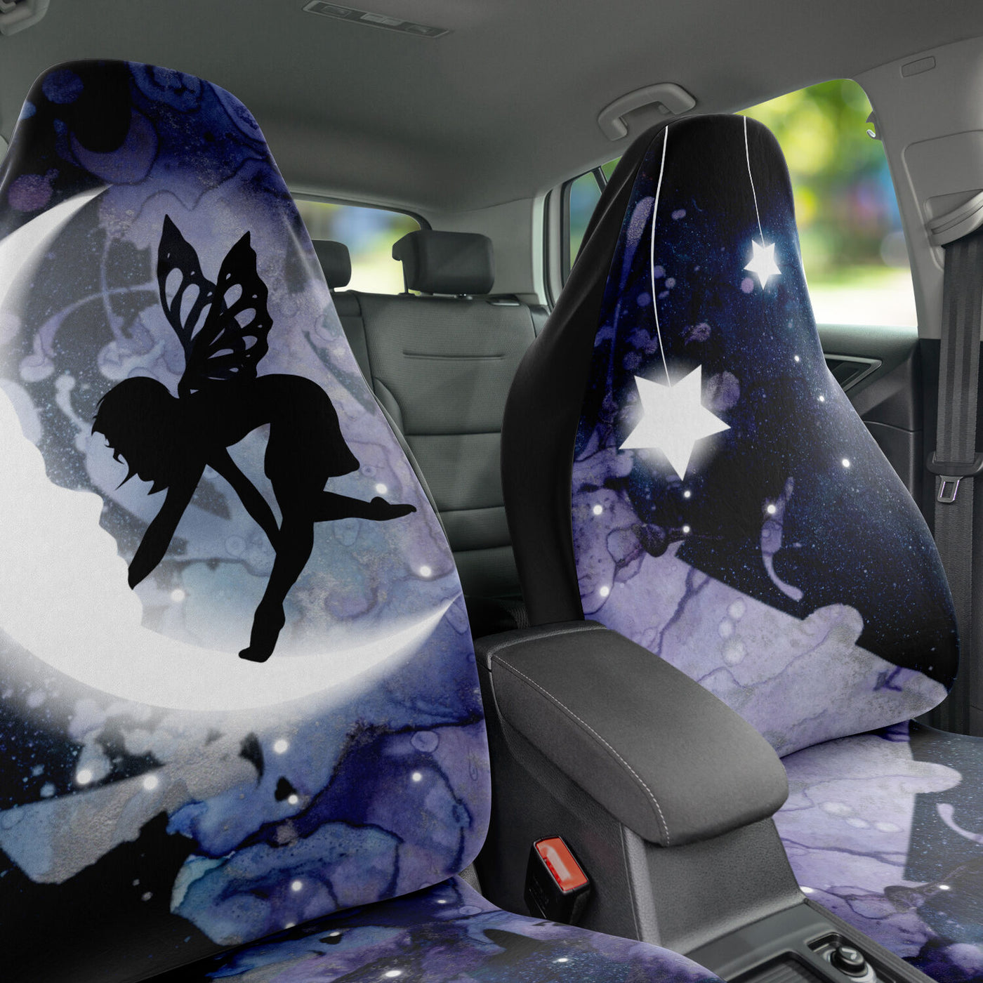 Dark Slate Gray Fairycore Moon & Stars | Car Seat Covers