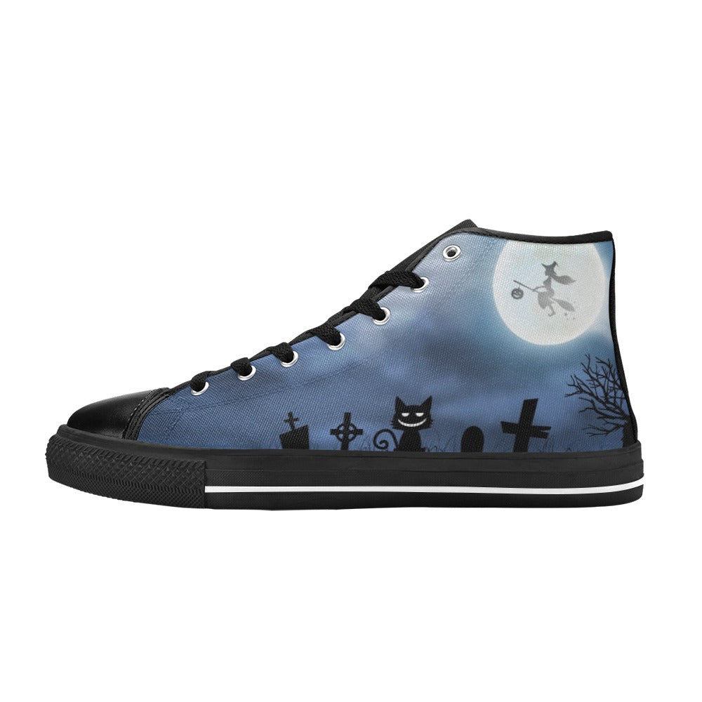 Dark Slate Gray Witches Familiar Sitting In The Graveyard | Women's Classic High Top Canvas Shoes