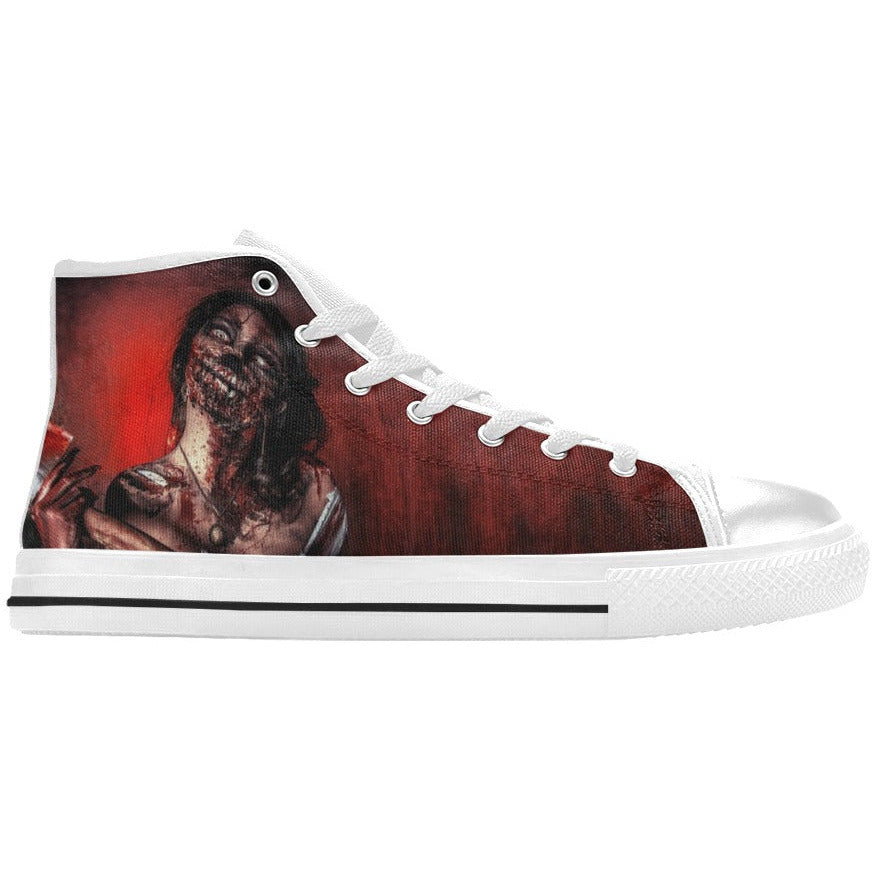 Light Gray Horrorcore Menacing Zombie With An Ax | Men’s Classic High Top Canvas Shoes