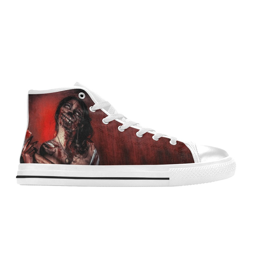 Light Gray Horrorcore Menacing Zombie With An Ax | Women's Classic High Top Canvas Shoes