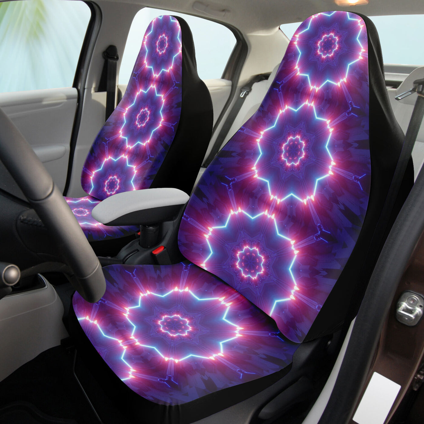 Dark Slate Gray Neon Tie Dye Cyber Rave | Car Seat Covers