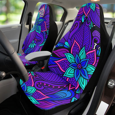 Black Hippie Vibrant Purple Floral Art | Car Seat Covers