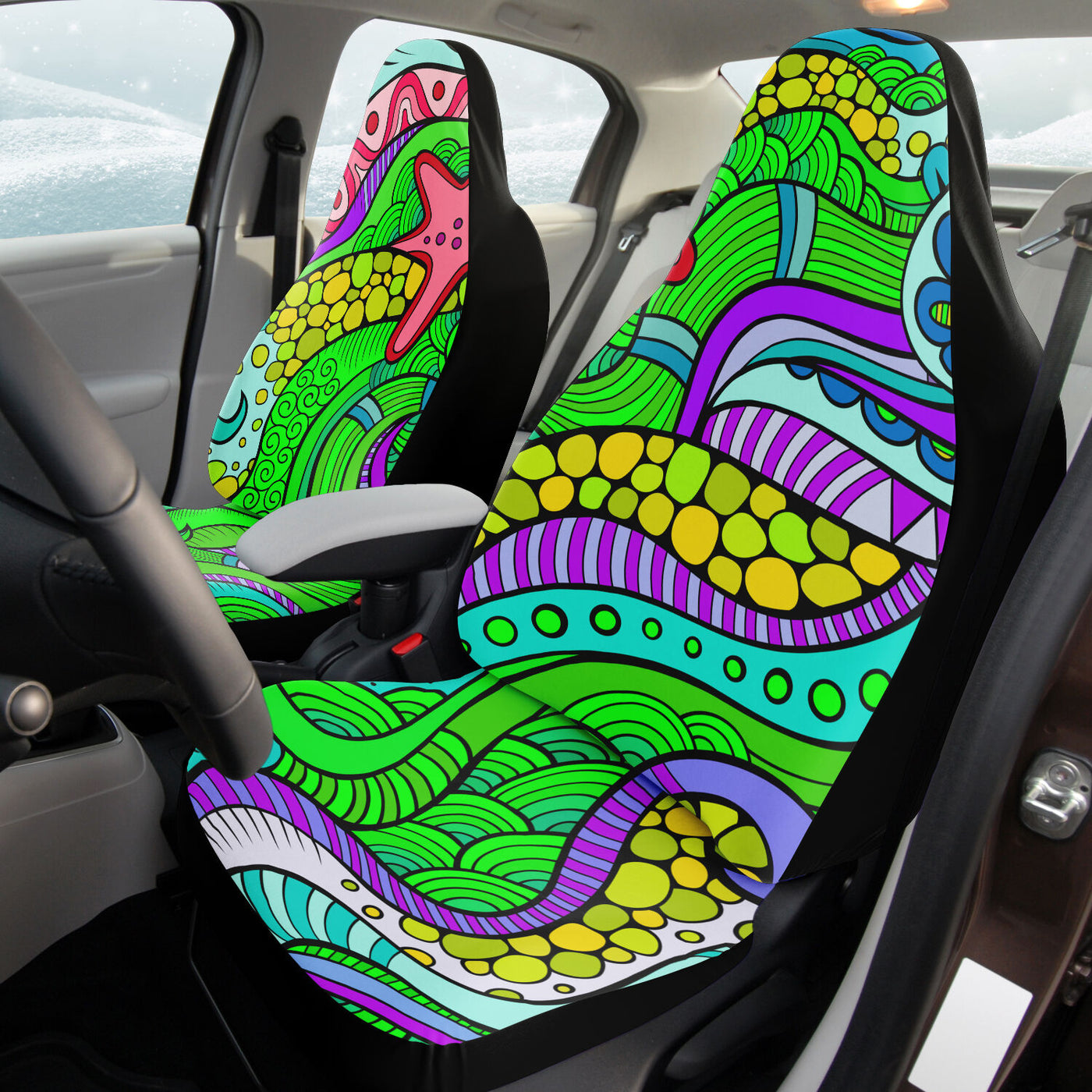 Gray Hippie Underwater Line Art | Car Seat Covers