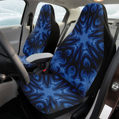 Dark Slate Gray Trippy Blue Snowflake Pattern | Car Seat Covers