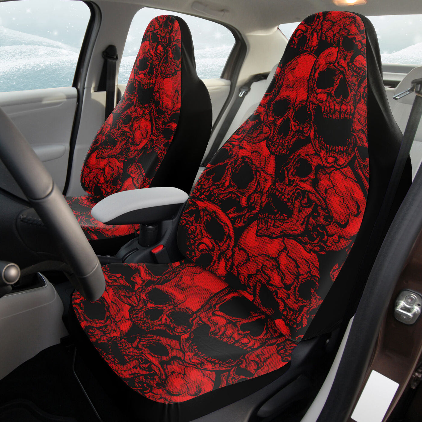 Black Red Screaming Skull Decor Goth | Car Seat Covers