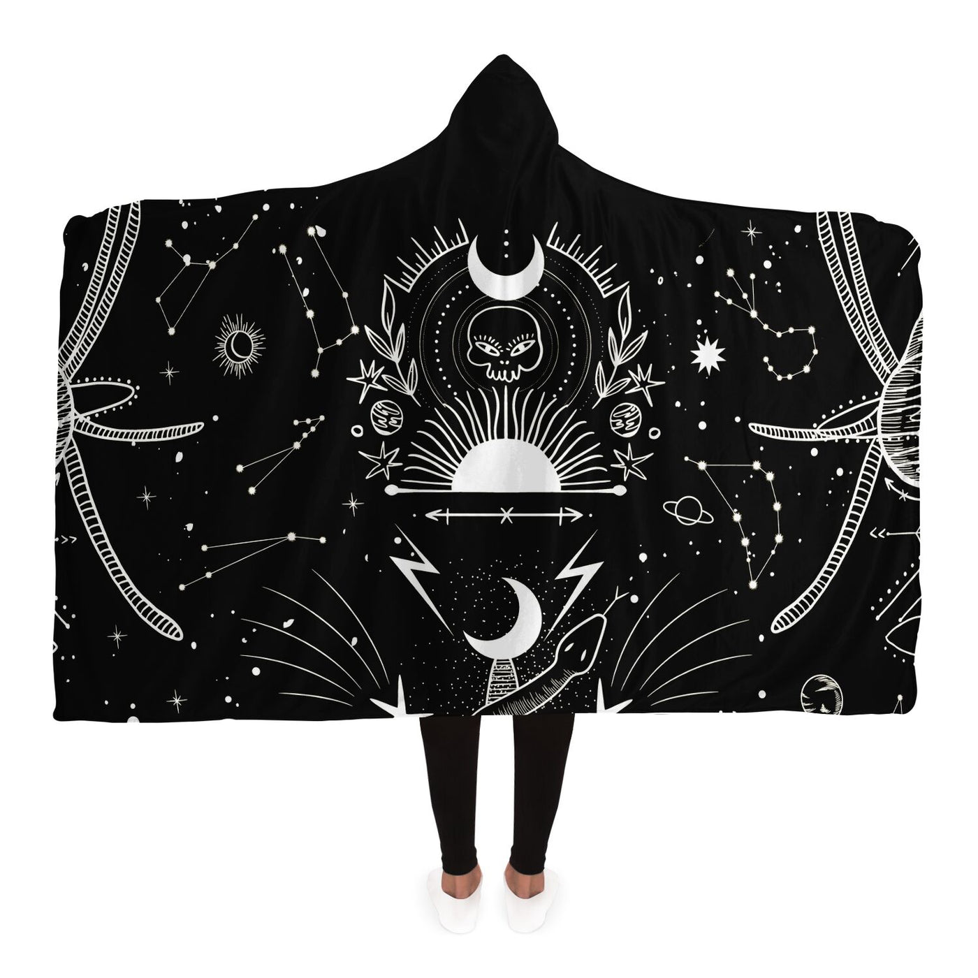 Black Celestial Symbols 2 | Hooded Blanket