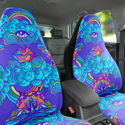 Dark Slate Gray Trippy Tie Dye Eyes Clouds & Butterflies | Car Seat Covers