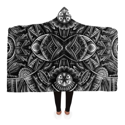 Gray Festival Clothes Tribal Lines 2 BW | Hooded Blanket