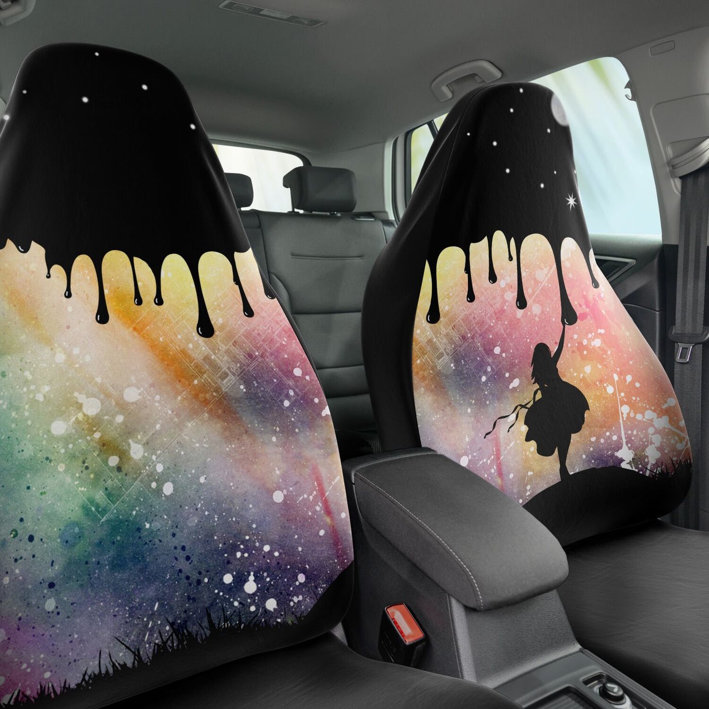Dark Slate Gray Tie Dye Painting The Night Away | Car Seat Covers