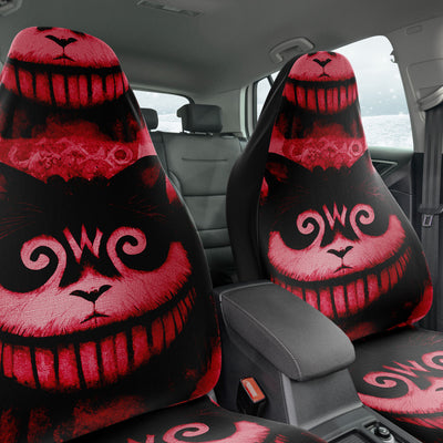 Dark Slate Gray Red Smiling Cat Witchy Decor | Car Seat Covers