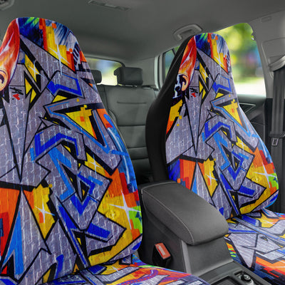 Dark Slate Gray Fiery Blue Brick Graffiti Art | Car Seat Covers