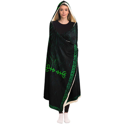 Black Celtic Runes Return To Nature Green | Hooded Blanket