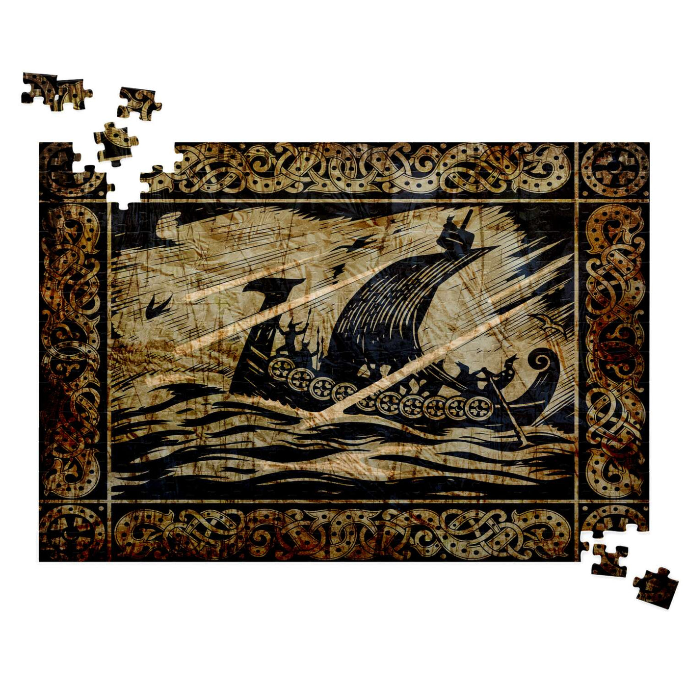 Black The Long Viking Voyage Vintage Paper | Jigsaw Puzzle