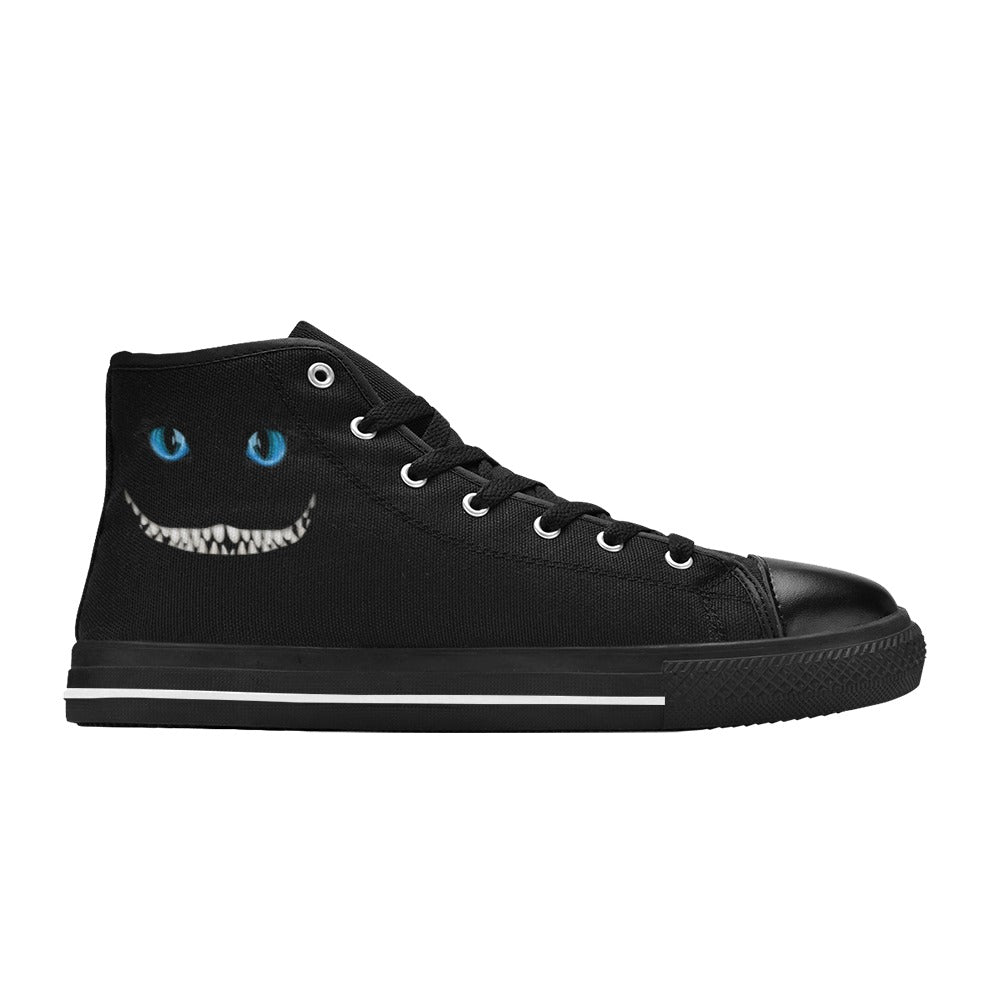 Black Alice Smiling Cat | Women's Classic High Top Canvas Shoes