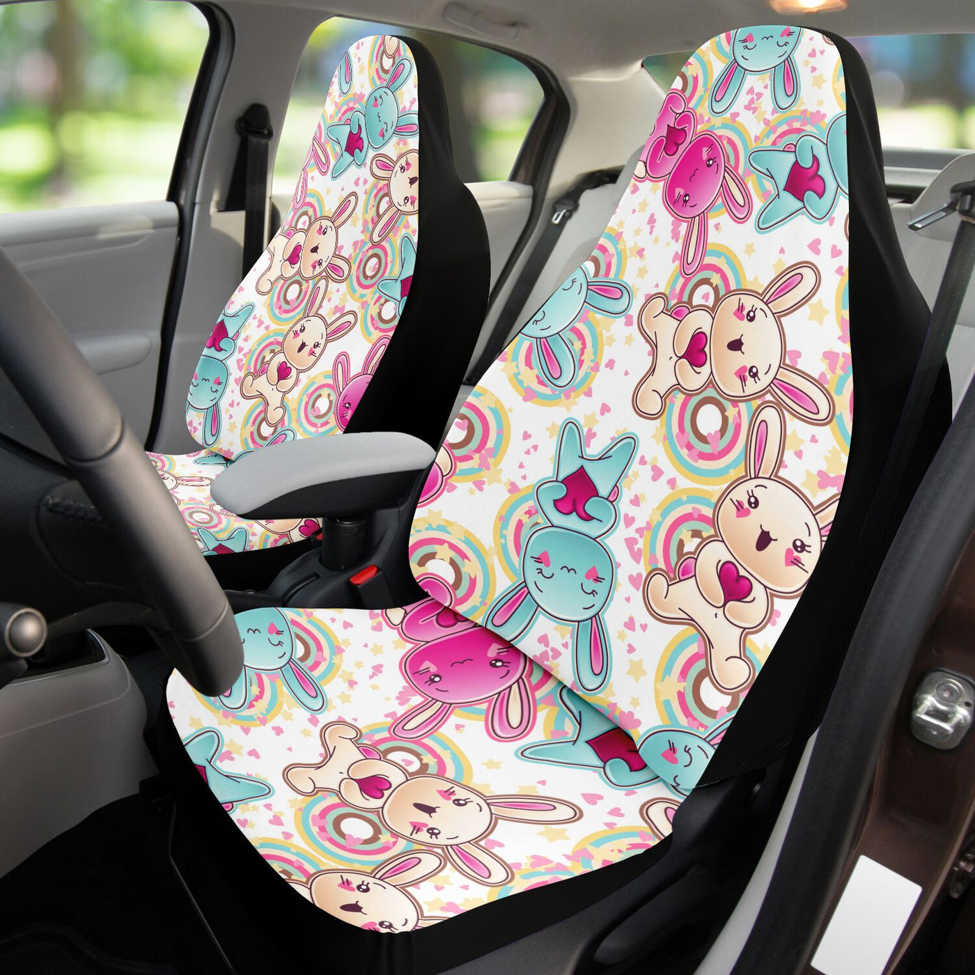 Dark Slate Gray Cute Kawaii Bunnies Anime Decor | Car Seat Covers