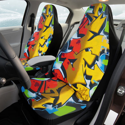 Tan Yellow & Red Street Art Raver | Car Seat Covers