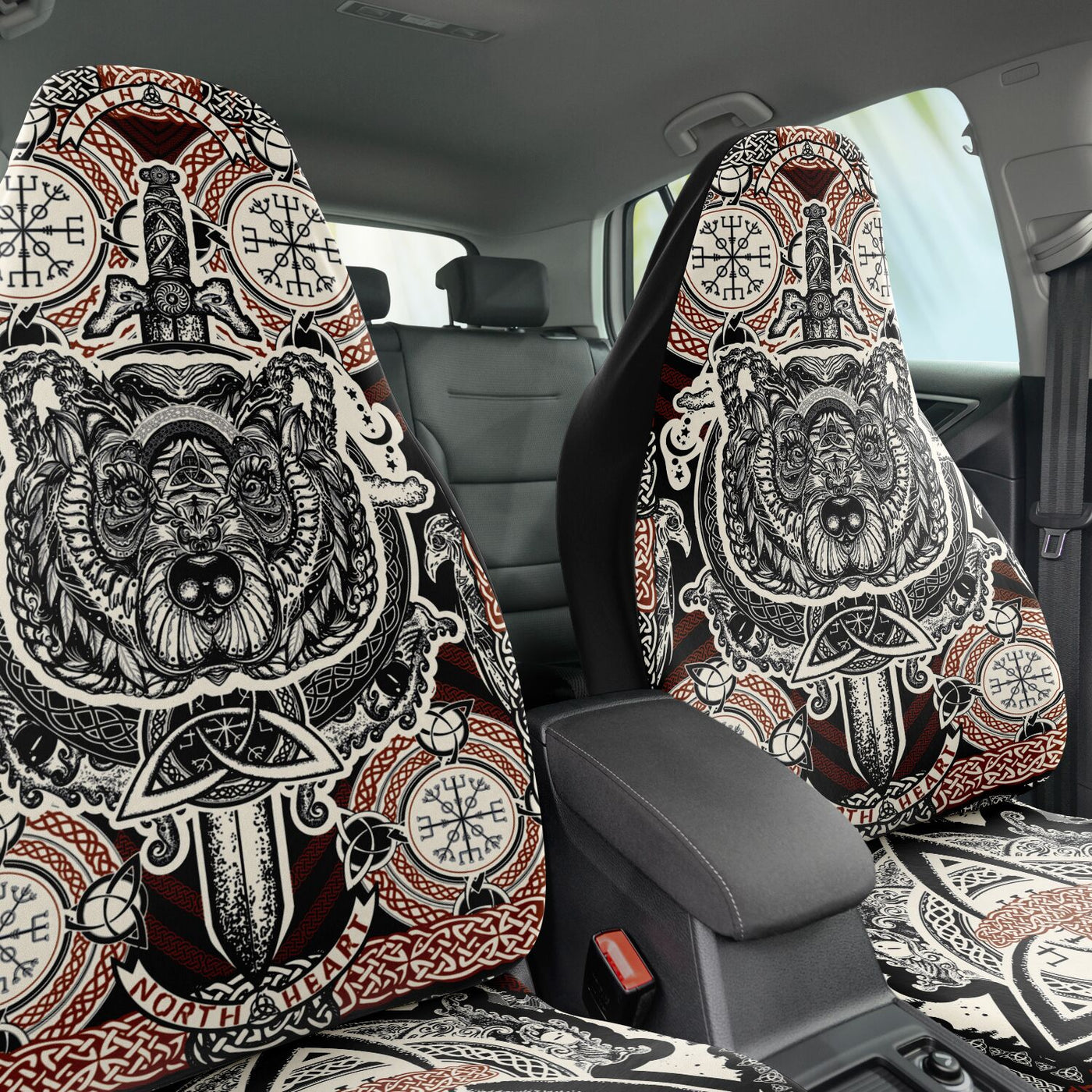 Dark Slate Gray Viking Berserker & Odin's Knot | Car Seat Covers