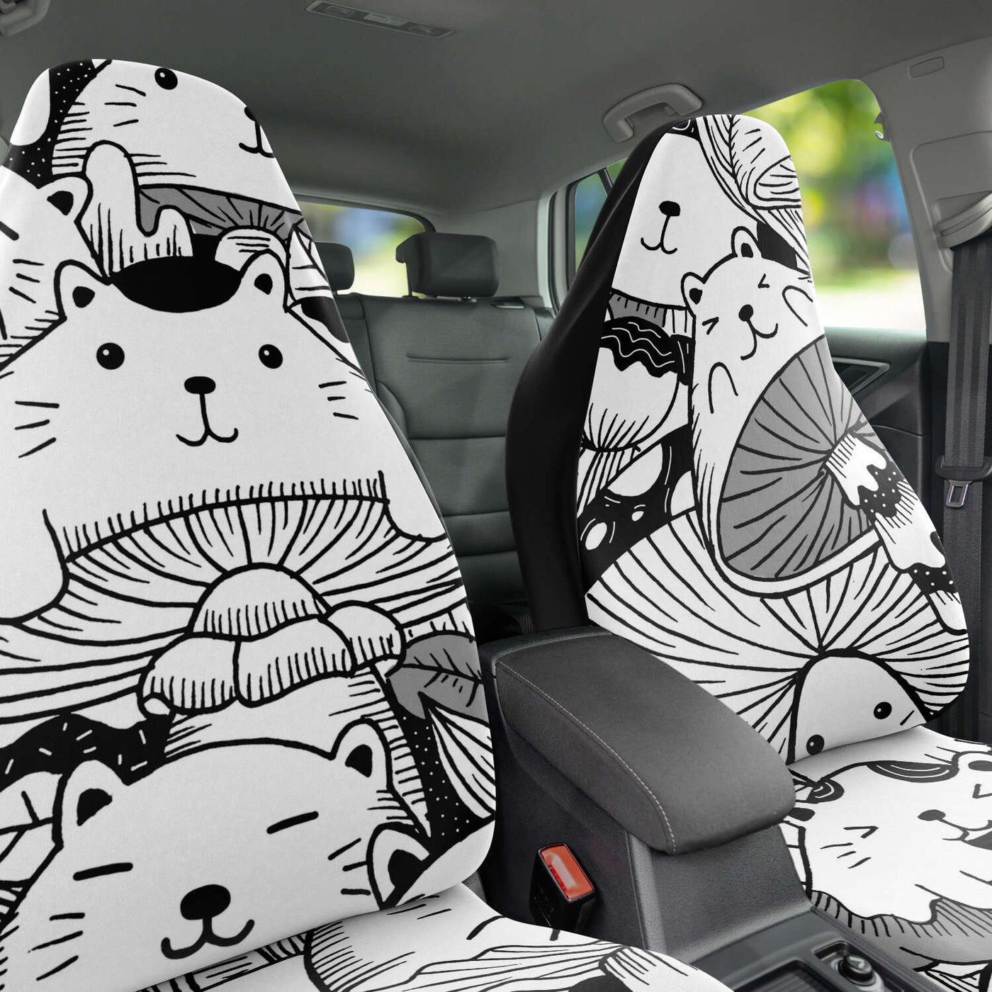 Light Gray Cute Cat Mushroom | Car Seat Covers