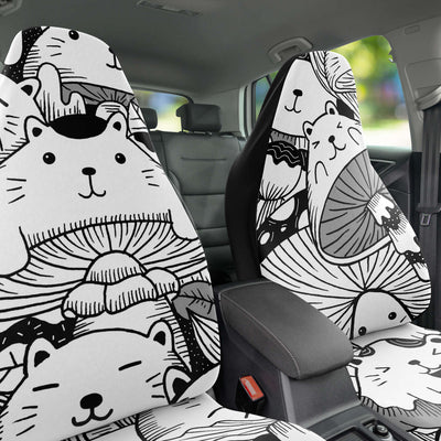 Light Gray Cute Cat Mushroom | Car Seat Covers