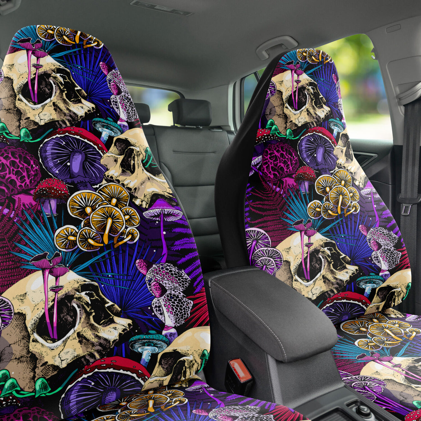 Dark Slate Gray Skulls & Magic Mushrooms Goth | Car Seat Covers