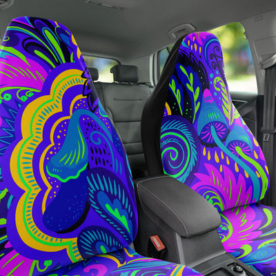 Dark Slate Gray Hippie Tie Dye Blue Mushrooms | Car Seat Covers
