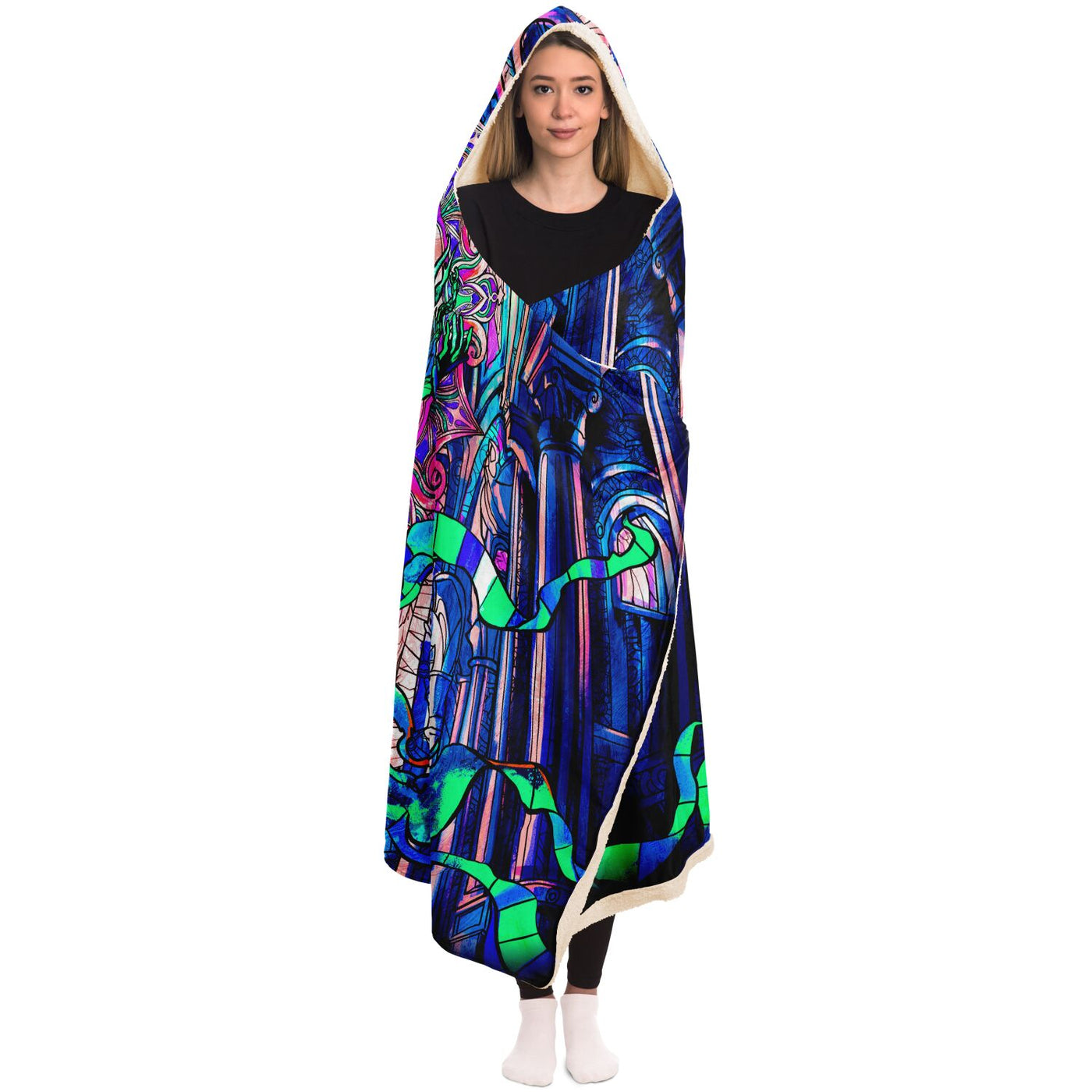 Gray neon witch Hooded Blanket-Frontside-Design_Template copy