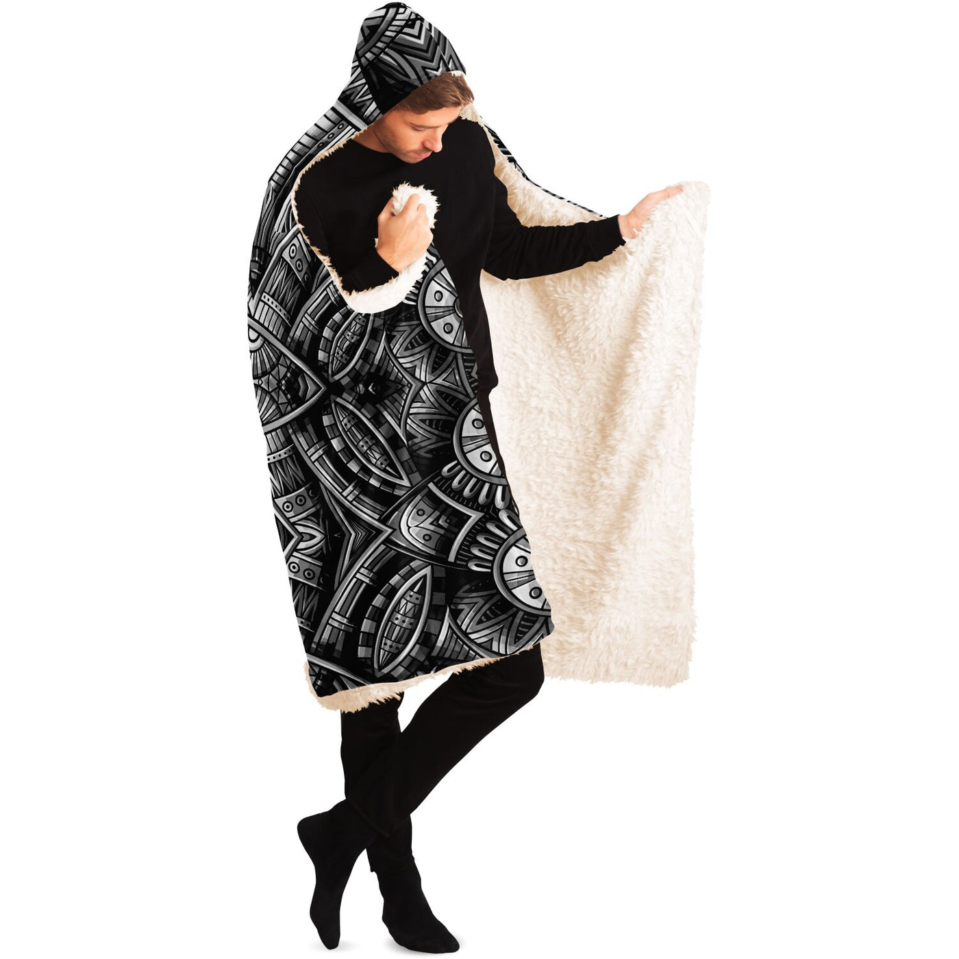 Black Festival Clothes Tribal Lines 20 BW | Hooded Blanket