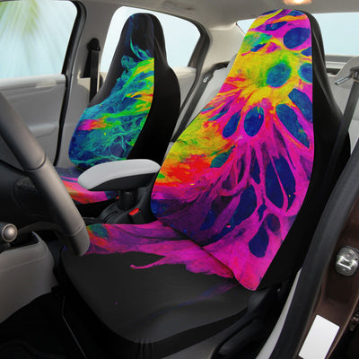 Rosy Brown Tie Dye Pink & Green Neon Festival | Car Seat Covers