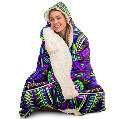 Midnight Blue Festival Clothes Tribal Lines 19 | Hooded Blanket
