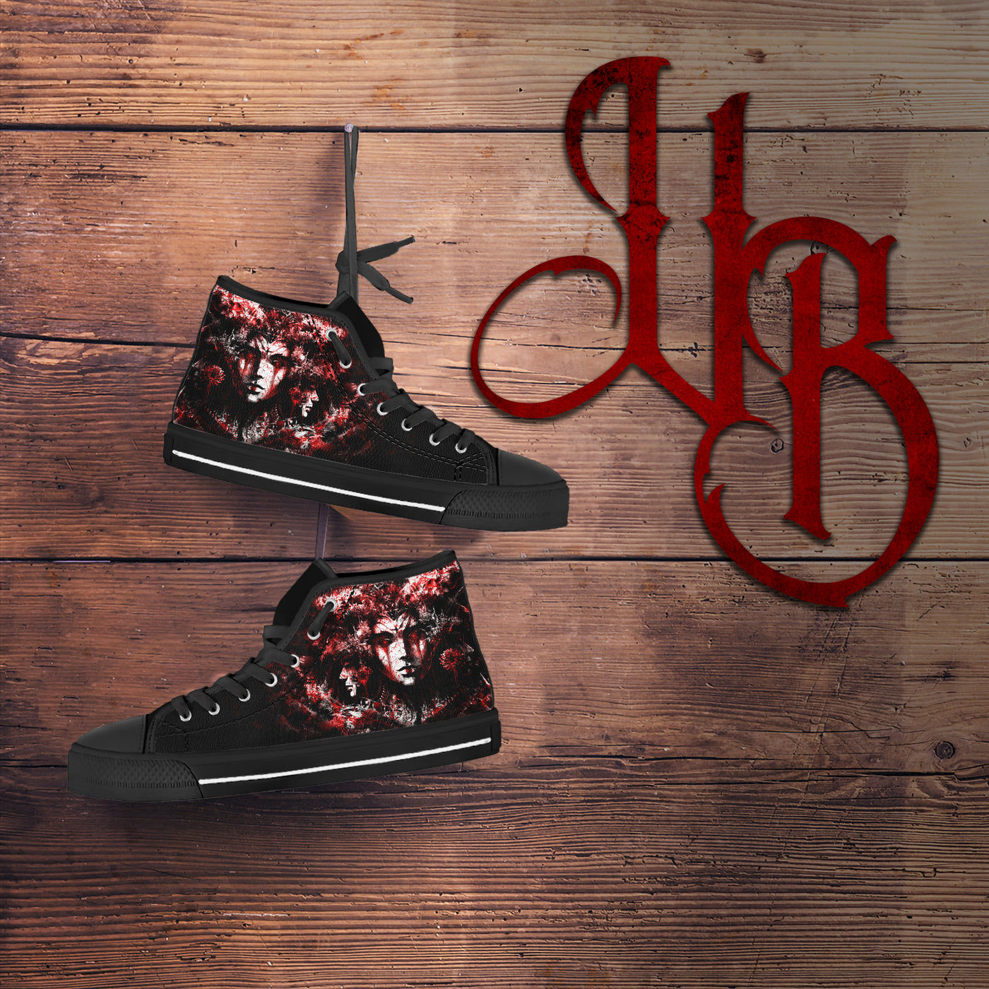 Dark Olive Green Red Greek Goddess Hecate | Women's Classic High Top Canvas Shoes