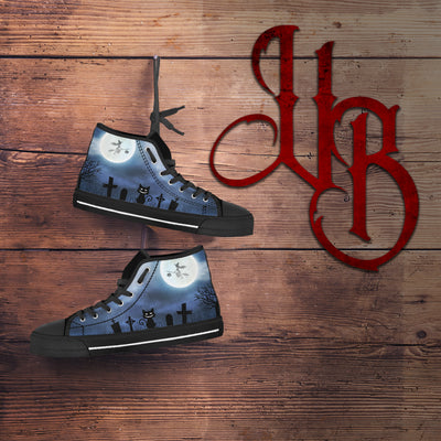 Dim Gray Witches Familiar Sitting In The Graveyard | Women's Classic High Top Canvas Shoes
