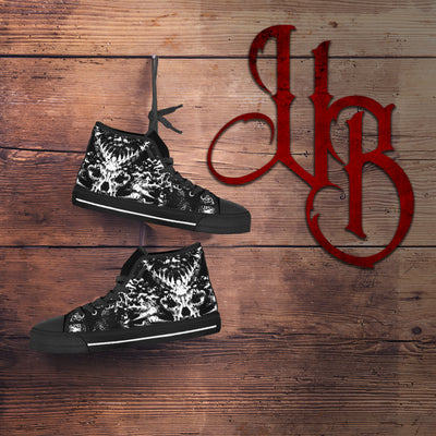 Dark Olive Green Skull And Bones | Women's Classic High Top Canvas Shoes