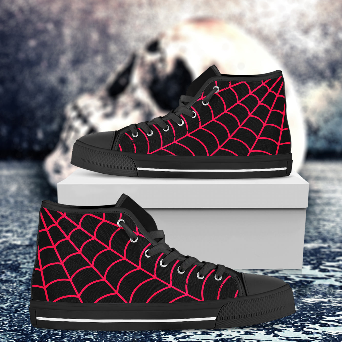 Thistle Neon Pink Spiderweb | Women's Classic High Top Canvas Shoes