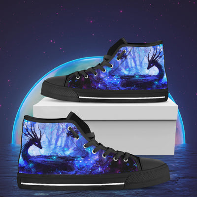 Dark Slate Gray Fantasy Dragon In A Blue Forest Anime Art | Women's Classic High Top Canvas Shoes