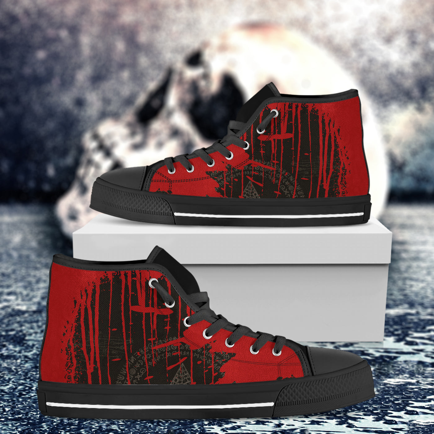 Dark Slate Gray Bloody Esoteric Symbols | Men’s Classic High Top Canvas Shoes