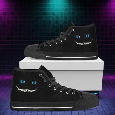 Black Alice Smiling Cat | Women's Classic High Top Canvas Shoes