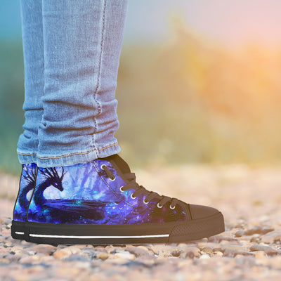 Dark Gray Fantasy Dragon In A Blue Forest Anime Art | Women's Classic High Top Canvas Shoes