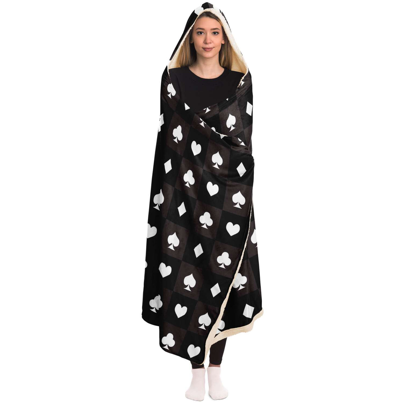 Light Gray Evil Alice Riding A Human Skeleton Head On A Stick | Hooded Blanket