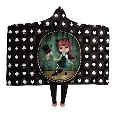 Black Evil Alice Riding A Human Skeleton Head On A Stick | Hooded Blanket