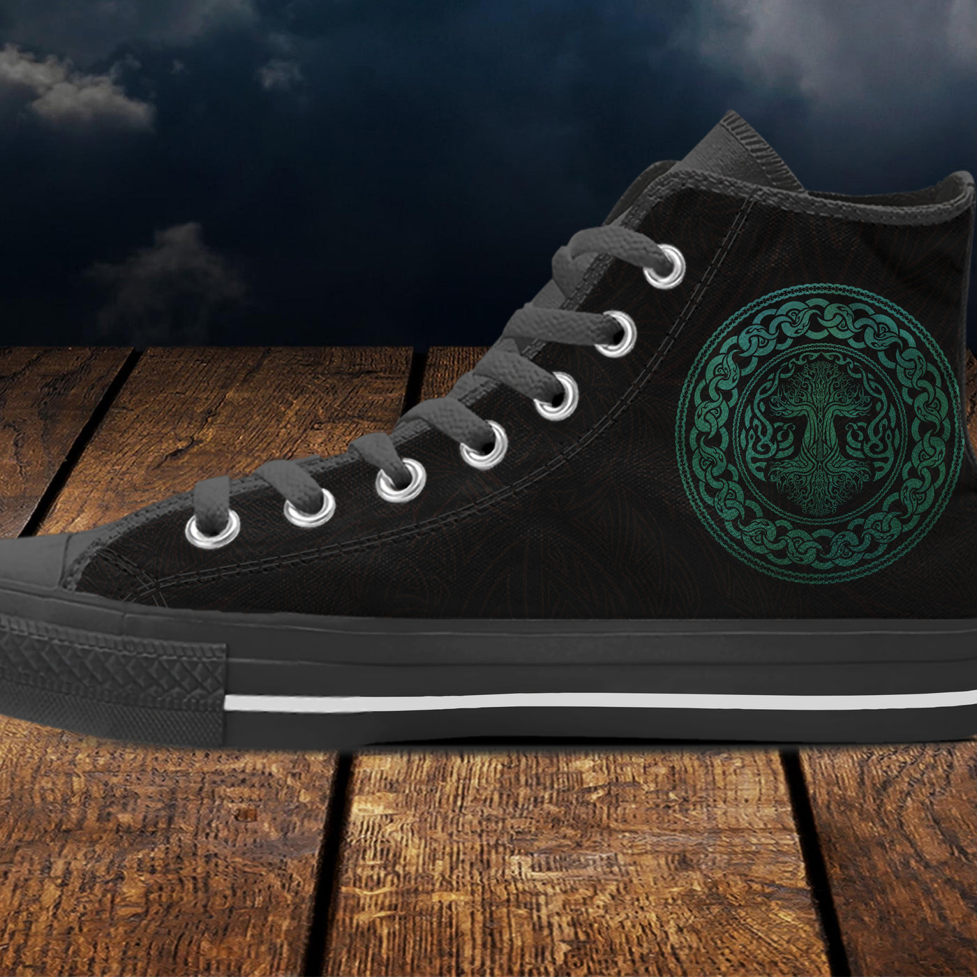 Dark Slate Gray Green Celtic Knot Tree Of Life | Men’s Classic High Top Canvas Shoes