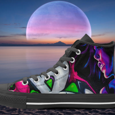 Dark Slate Gray Purple Woman Graffiti Art | Women's Classic High Top Canvas Shoes
