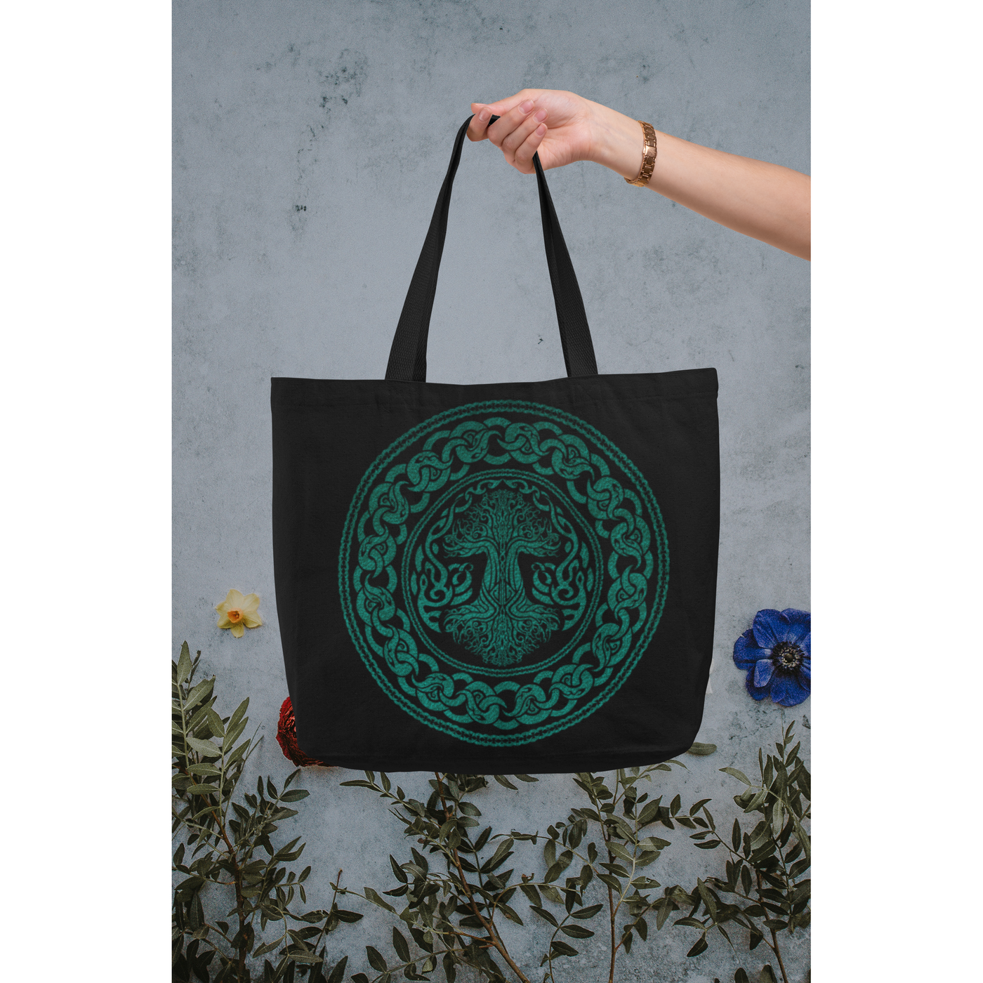 Light Slate Gray Celtic Tree Of Life | Tote Bag