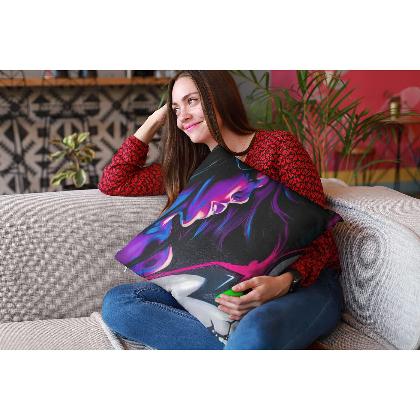 Dark Slate Gray Purple Woman Graffiti Art | Pillow Case