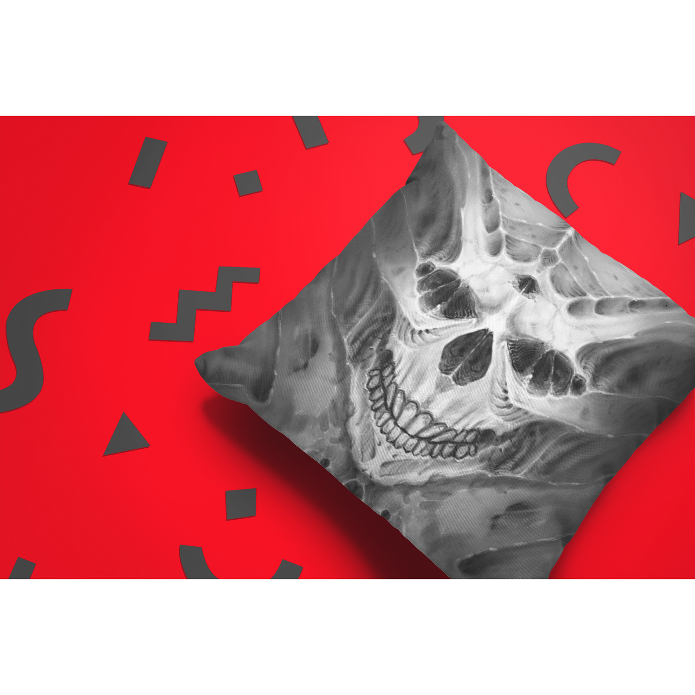 Gray Skull Faced Grin | Pillow Case