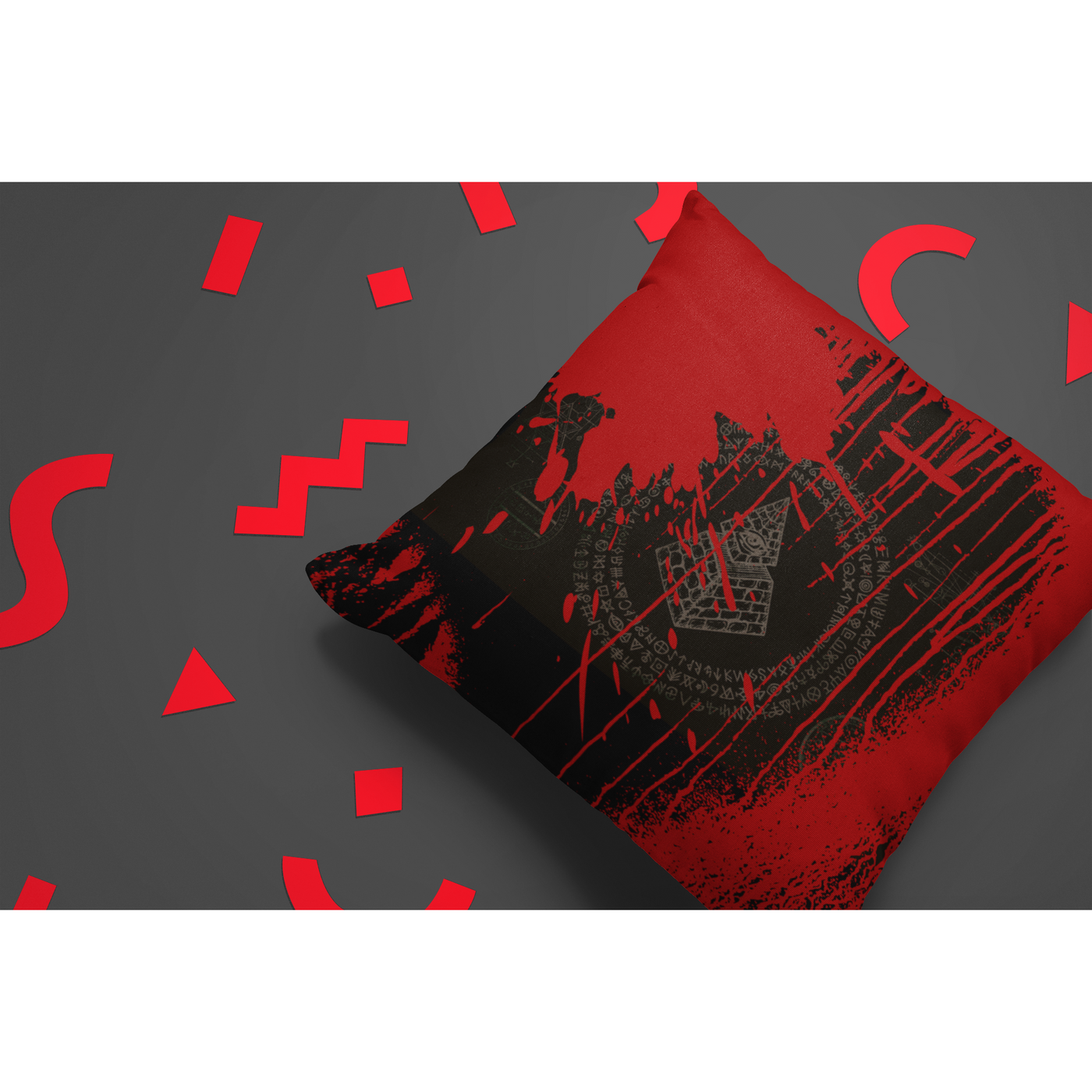 Dark Slate Gray Bloody Esoteric Symbols | Pillow Cover