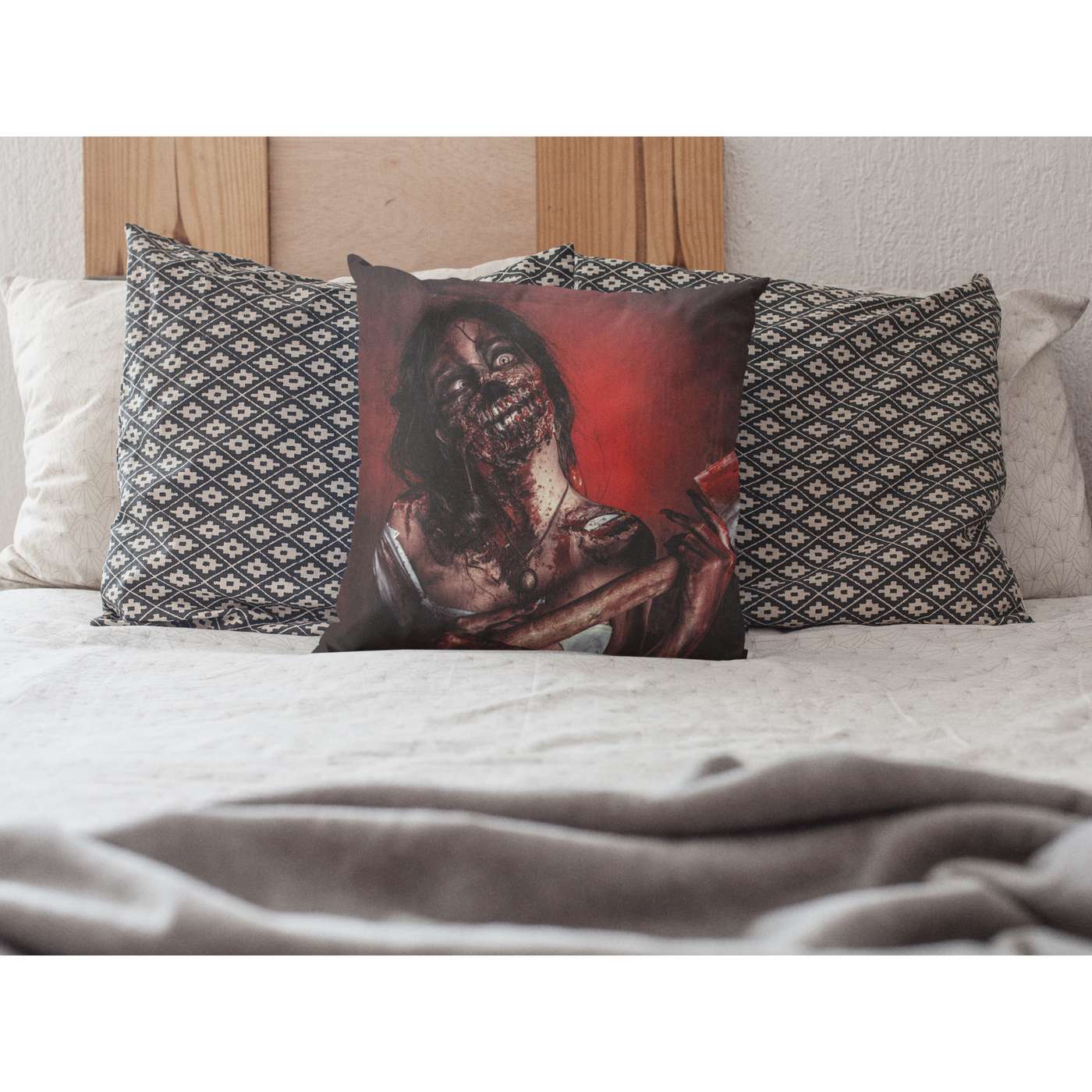 Gray Zombie With An Ax Horror Art | Pillow Case